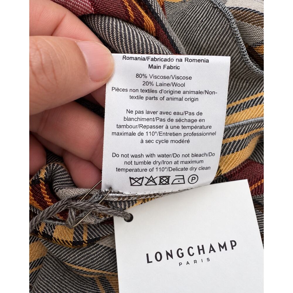 Longchamp Paris Plaid Wool Viscose Ruffle Hem Blouse Size 42 US 10 NWT - Picture 9 of 11